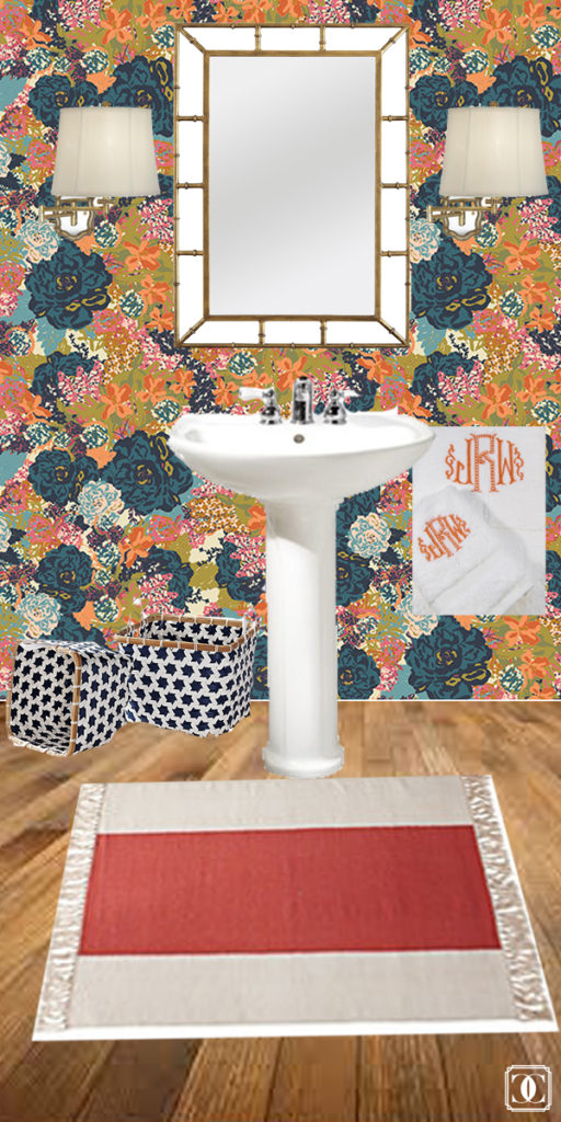 floral wallpaper, half bath makeover, removable wallpaper 