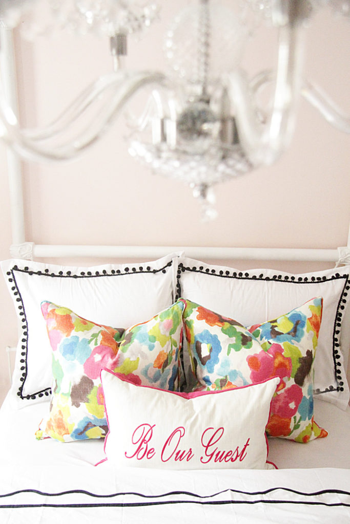 colorful pillows, guest room bedding