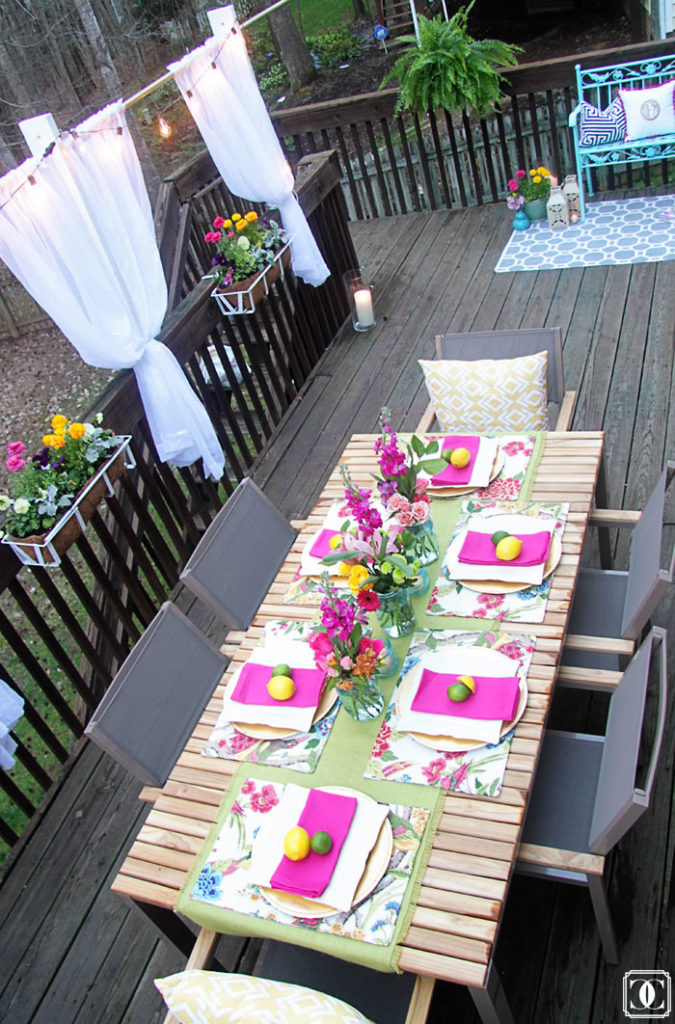 hot pink patio decor, lemon decor, patio DIY, summer patio 