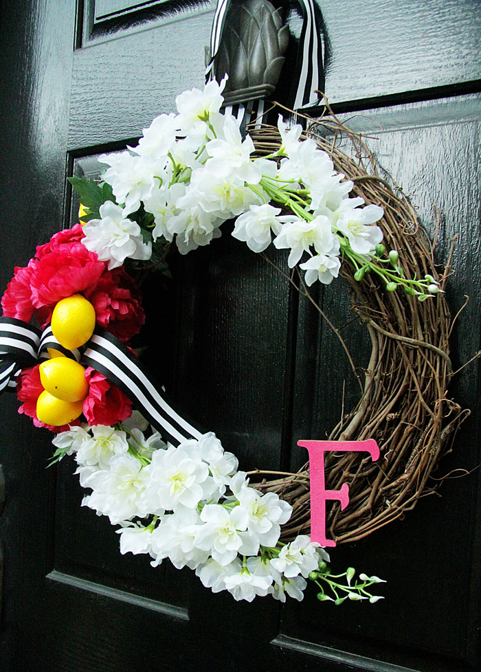 DIY wreath, summer wreath front door wreath, monogram wreath 