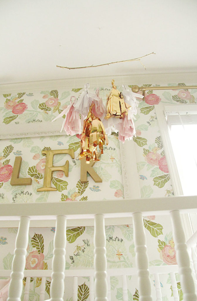 DIY, Mobile, floral wallpaper, girl nursery