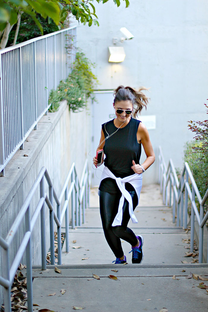Carbon 38, workout wear, weekend outfit, leather leggings, runner, fitness