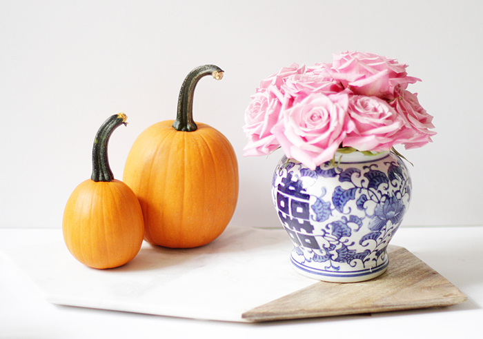 Marble Cheese Board, Business Marble Cheese Board, ginger jar, fall vignette, pumpkins, Roses