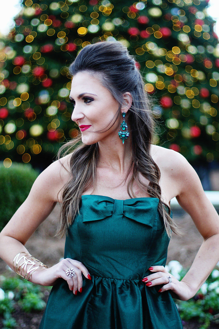 Green dress, party dress, cocktail party, holiday party, christmas