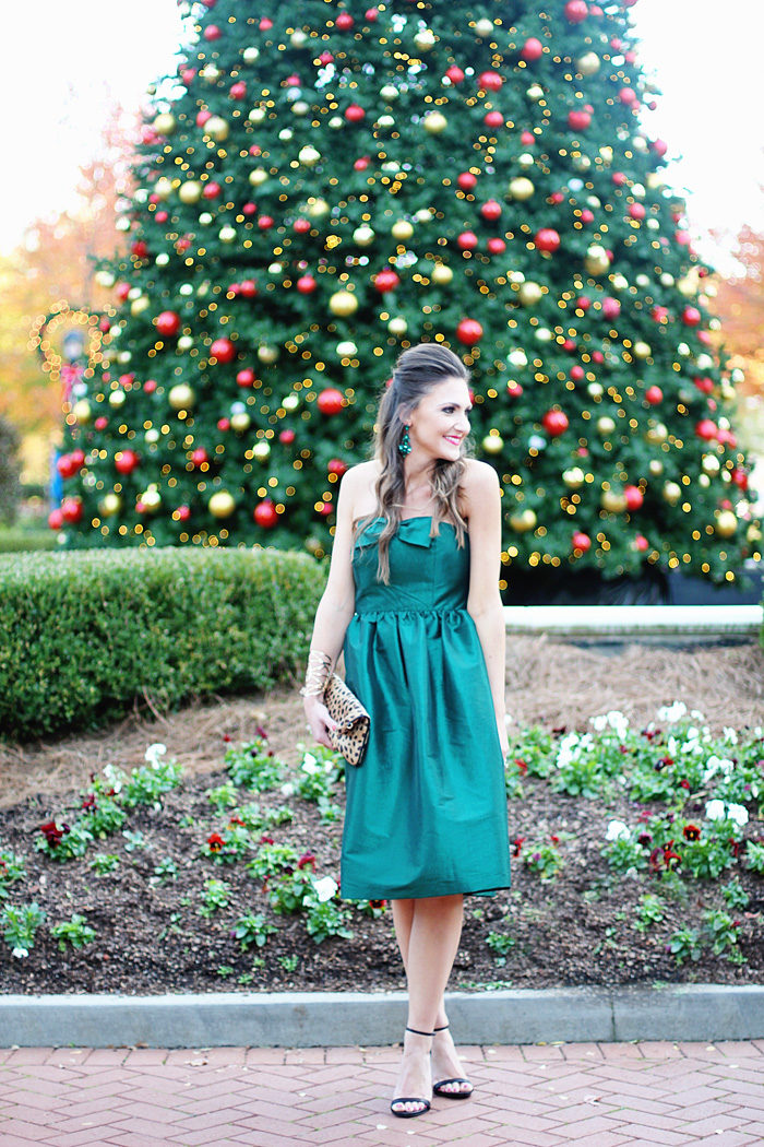 Green dress, party dress, cocktail party, holiday party, christmas