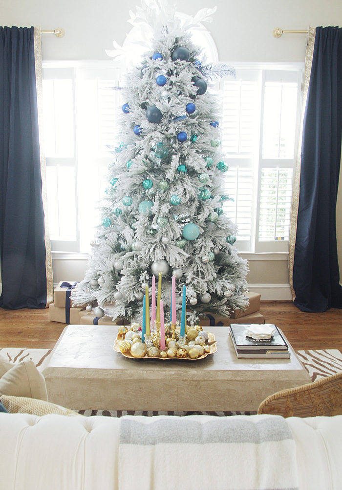 Christmas tree, flocked tree, ombre tree, holiday home tour