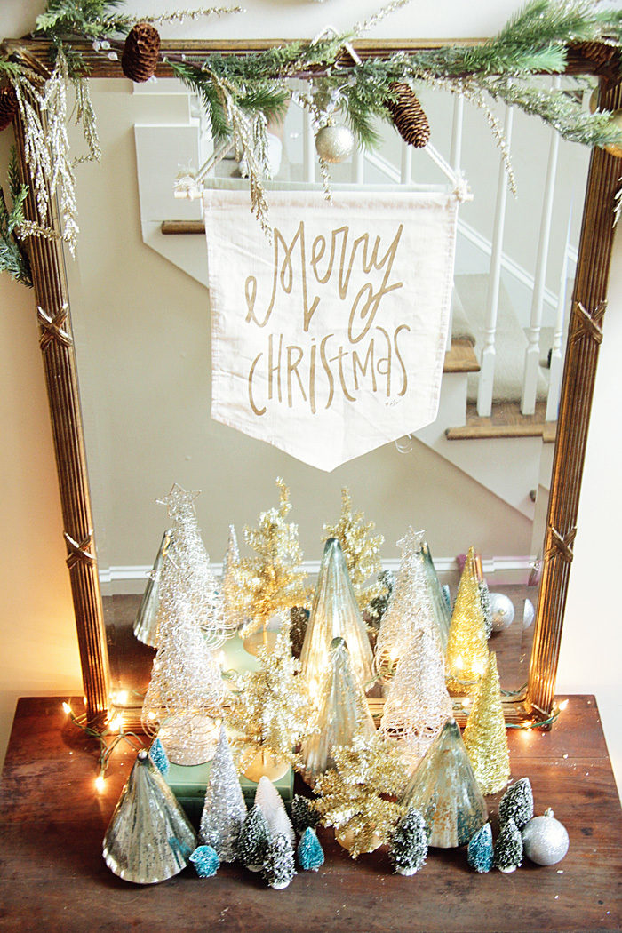 Holiday Home Tour, Blue and White, Bottle Brush Tree, Christmas Tree