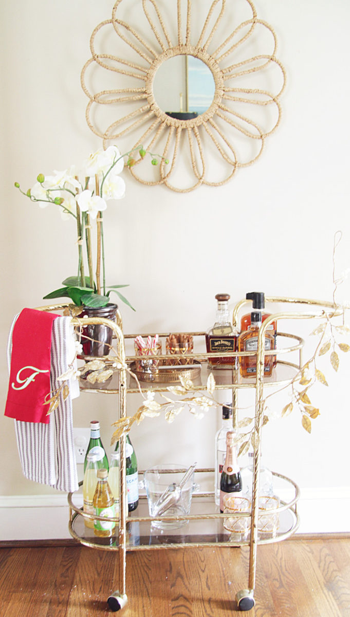 Holiday Home Tour, Blue and White, Bar Cart, Christmas Tree