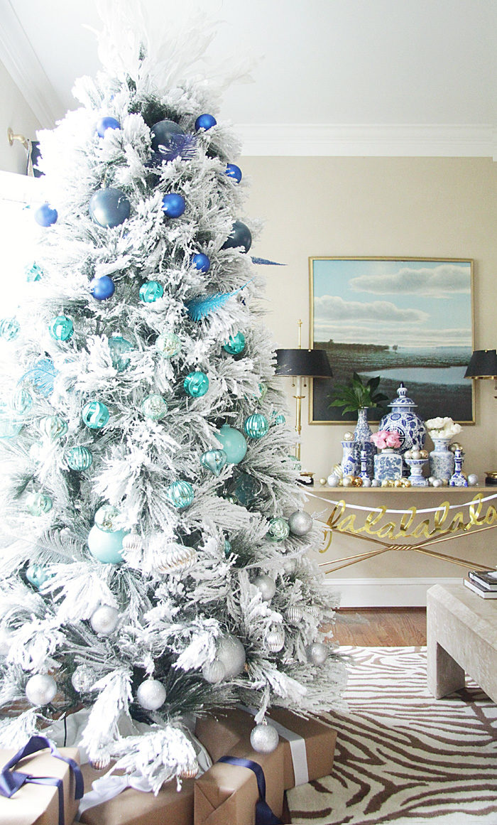 Christmas tree, flocked tree, ombre tree, holiday home tour