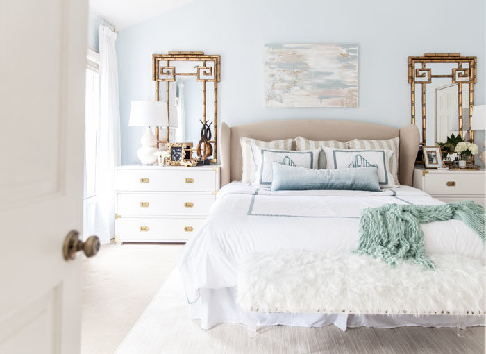 master bedroom, calming, one room challenge, bamboo, monogram, art - Master Bedroom Makeover featured by popular Texas lifestyle blogger, Style Your Senses