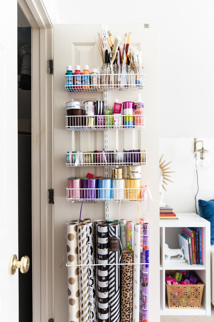 craft closet, wrapping station, organization, container store - Home Office and Playroom Combination featured by popular Texas lifestyle blogger, Style Your Senses
