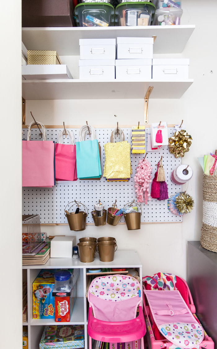 craft closet, wrapping station, organization, container store - Home Office and Playroom Combination featured by popular Texas lifestyle blogger, Style Your Senses