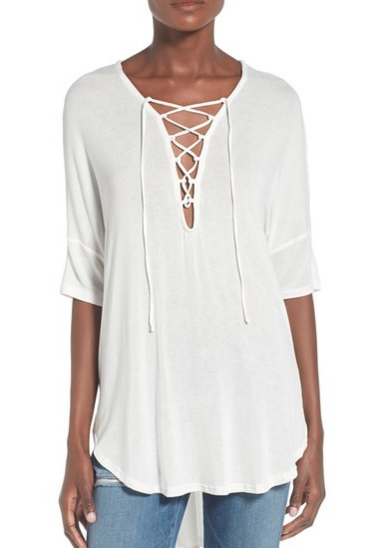 This lace up tunic top is chic and on trend for spring!