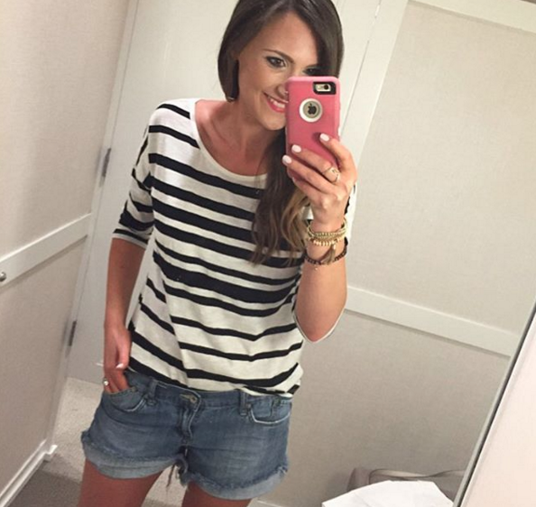 This casual striped top is perfect to pair with distressed denim shorts.
