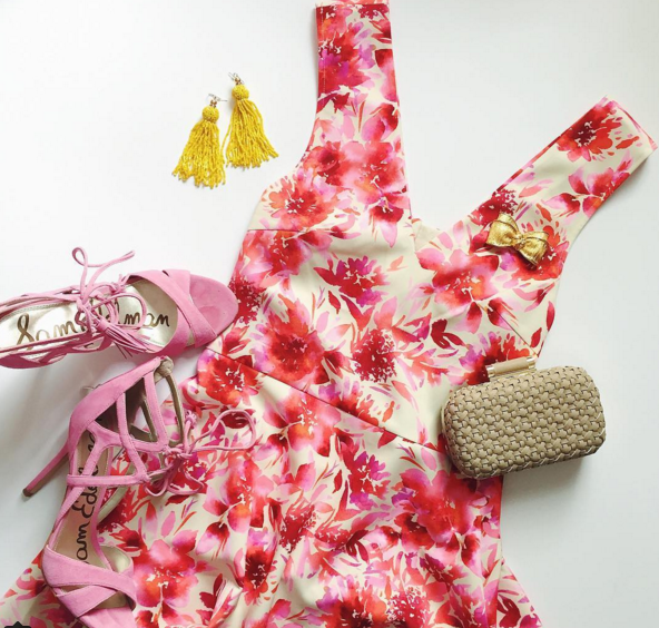 Pair this pink floral dress with a suede heel and you have the perfect summer wedding look.