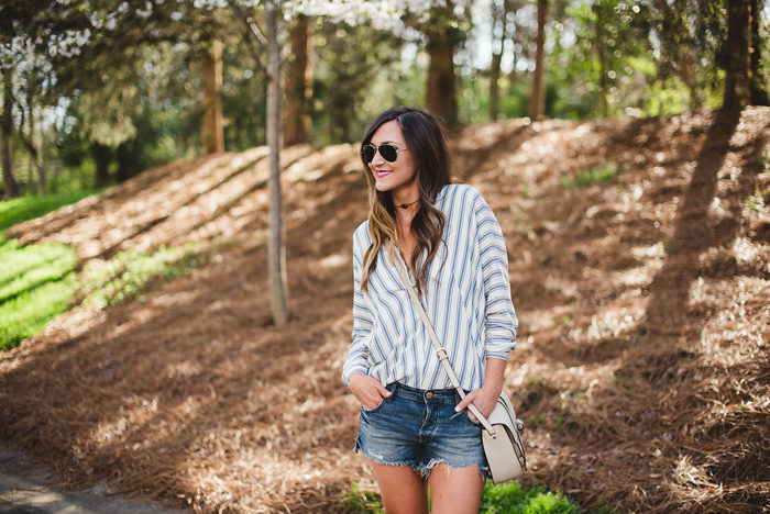 striped tunic distressed shorts 1
