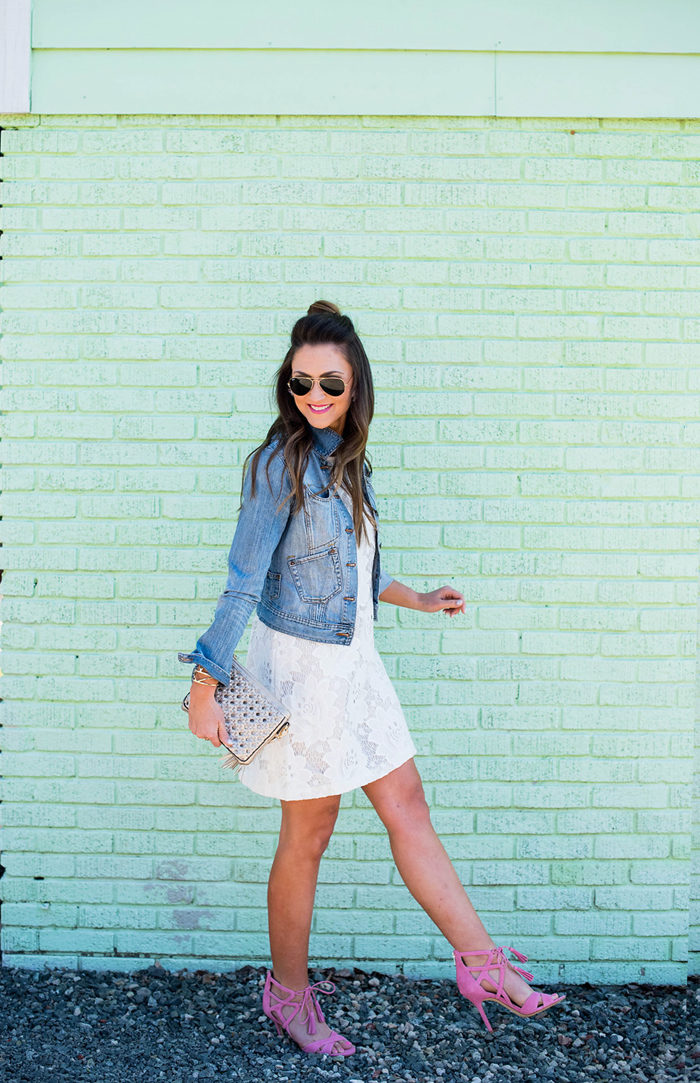 This white lace shift dress is perfect dressed up or down for Spring.