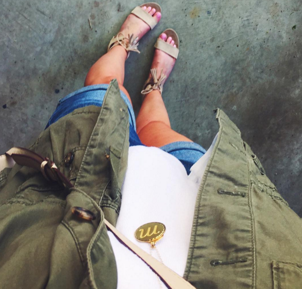 My weekend casual look with denim shorts, a swing tank and my go-to military vest