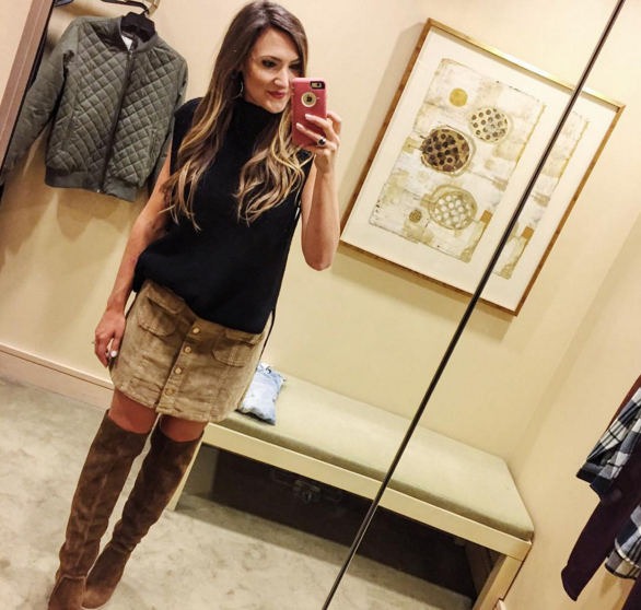 Nordstrom Anniversary Sale 2016 finds, over the knee boots and corduroy mini skirt