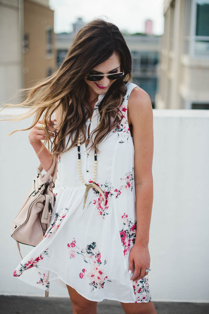 Floral dress with antler necklace