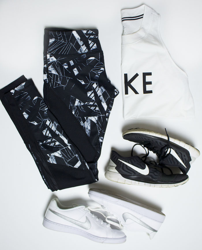 Athleisure outfit option with zella tights and Nike free running shoes