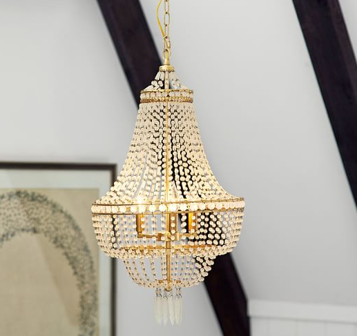 Gold and crystal Taryn Chandelier from Pottery Barn on major sale!