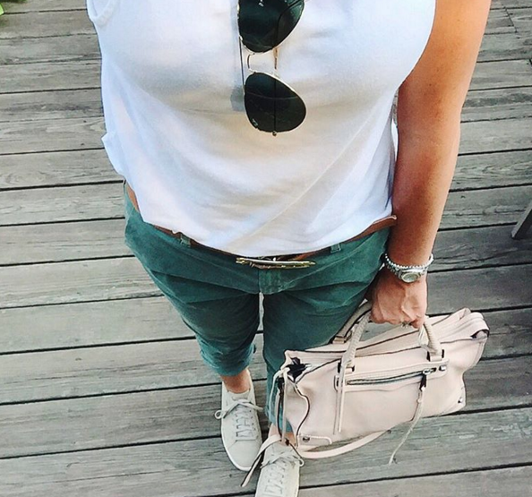 Gap girlfriend chinos with sneakers and a white tank