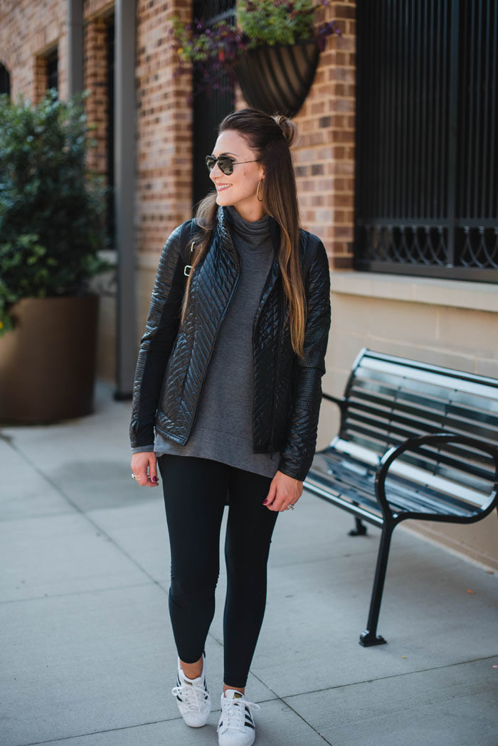 Blogger Mallory Fitzsimmons of Style Your Senses pairs this Zella quilted sport jacket with Zella "Live-In" leggings for a chic mom-on-the-go look.