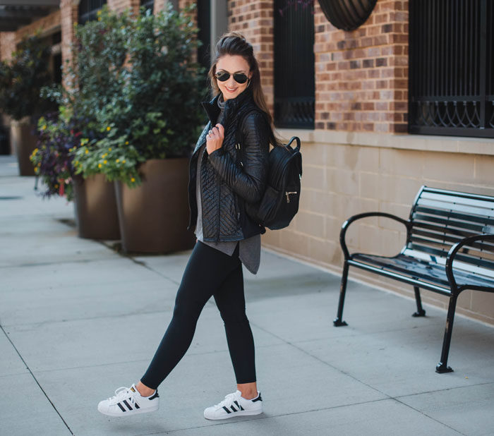 Blogger Mallory Fitzsimmons of Style Your Senses pairs this Zella quilted sport jacket with Zella "Live-In" leggings for a chic mom-on-the-go look.