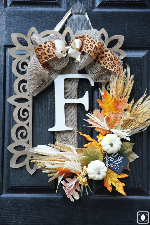 DIY Fall Wreath using a wooden frame and monogram