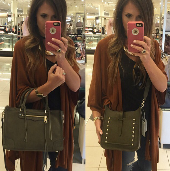 Blogger Mallory Fitzsimmons debates between two of the hottest Rebecca Minkoff bags for Fall in olive green