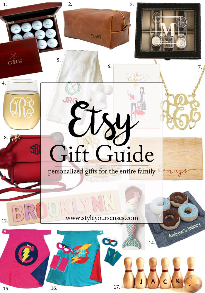 Etsy Gift Guide with personalized gift ideas for the entire family