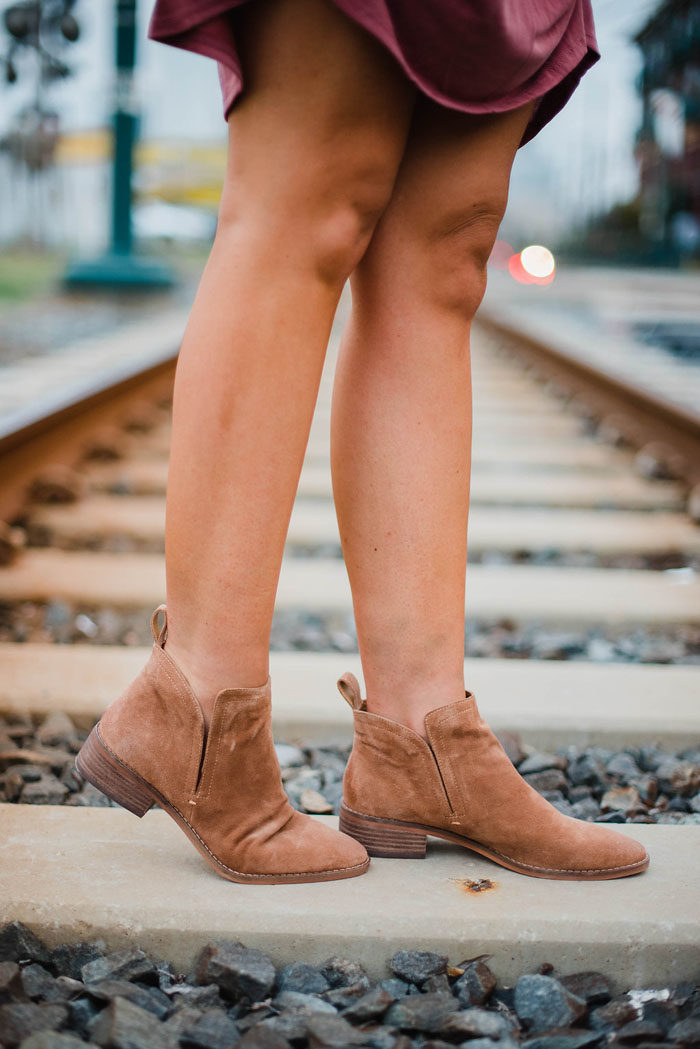 Tan suede Dolce Vita low cut ankle booties