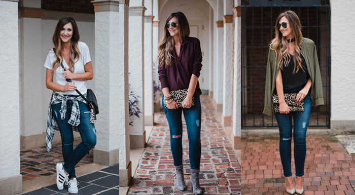 Blogger Mallory Fitzsimmons of Style Your Senses shows readers how to wear distressed skinny jeans three ways and justify their increased price point