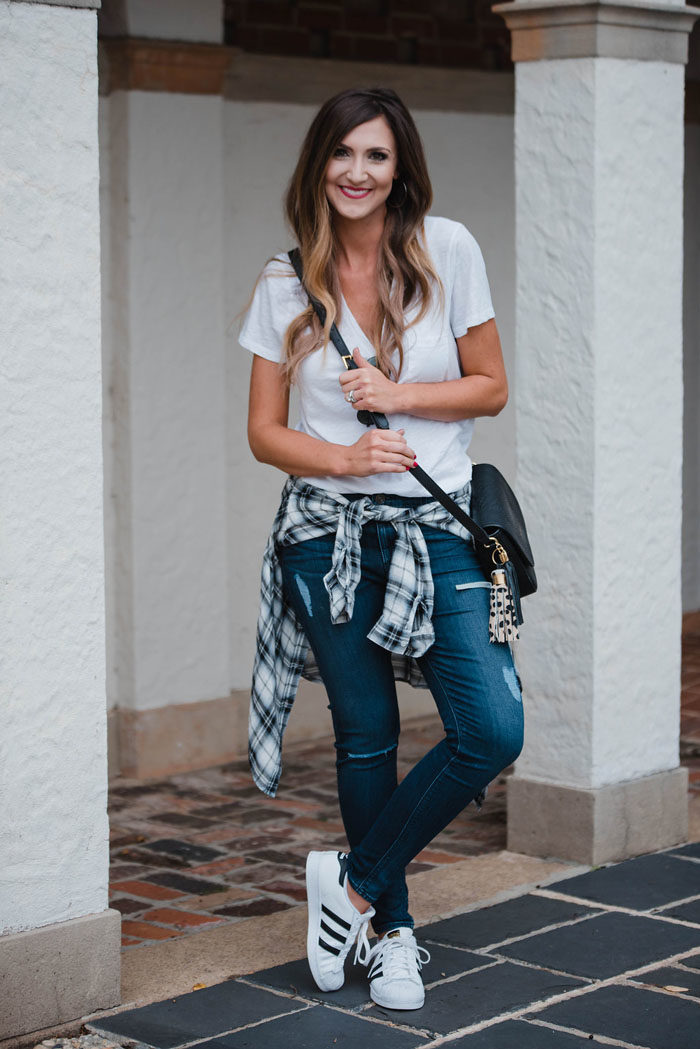 A casual chic way to dress down designer skinny jeans