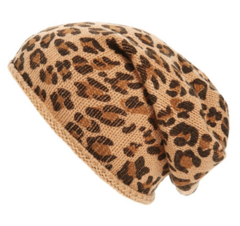 Leopard print slouchy beanie hat