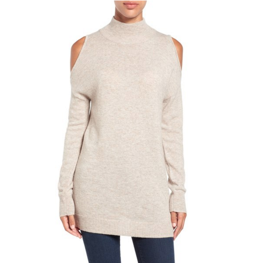 Cold shoulder Halogen tunic sweater that's perfect for Thanksgiving!