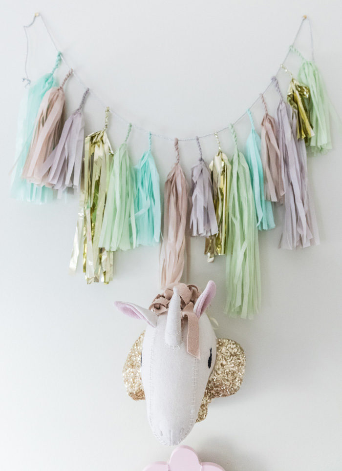 Big Girl Room Reveal with Pillowfort Uniform and tissue tassel garland featured by popular Texas lifestyle blogger, Style Your Senses