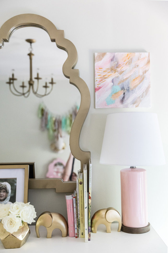 Big girl room reveal with gold, glam accessories on a vintage French Provencial dresser featured by popular Texas lifestyle blogger, Style Your Senses