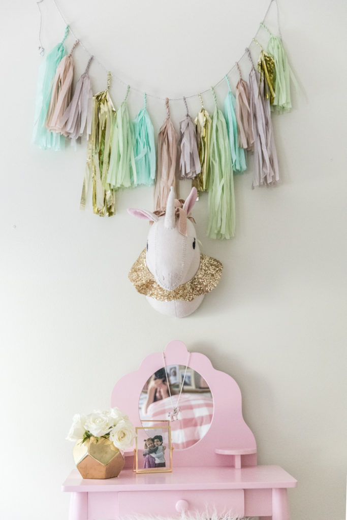 Big Girl Room Reveal with Pillowfort Uniform and tissue tassel garland