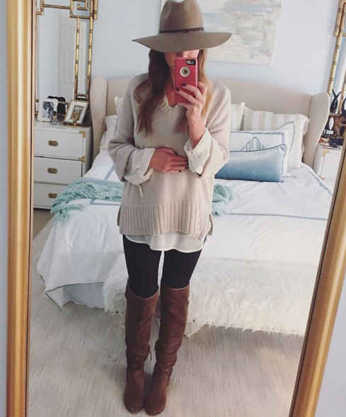 Casual outfit inspiration with Loft sweater and over the knee booties