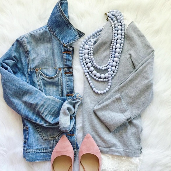Casual outfit inspiration with lace trimmed sweater