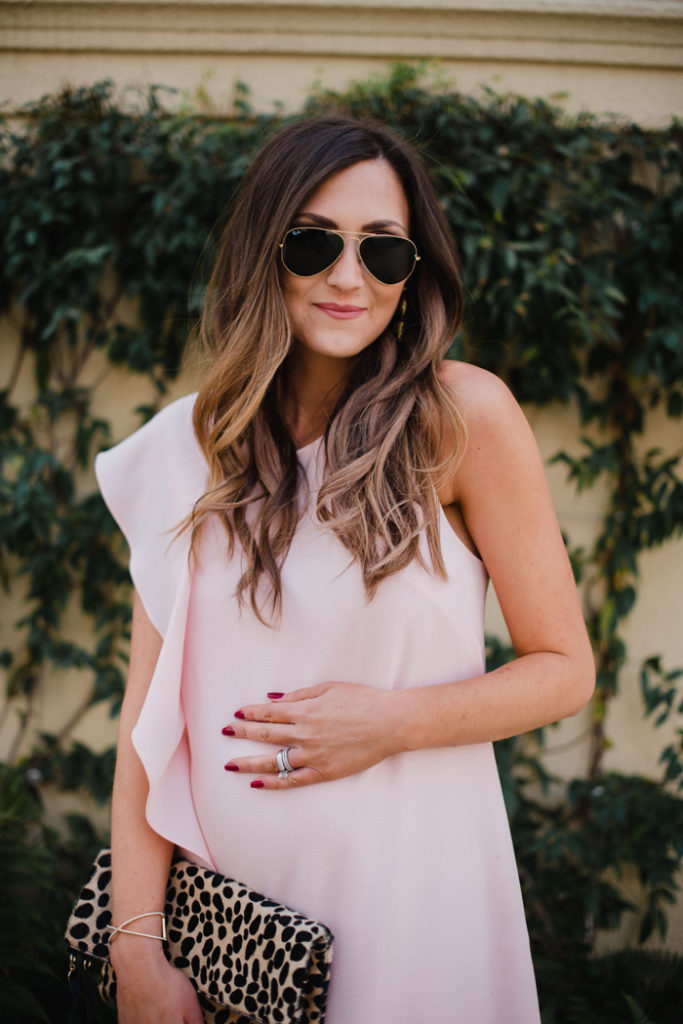 Blush pink ruffle dress is perfect for a Valentine's Day Date Night!