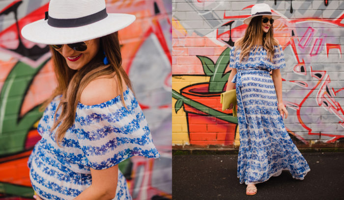 This maxi dress is such a cute look for Spring and even great as a maternity outfit option