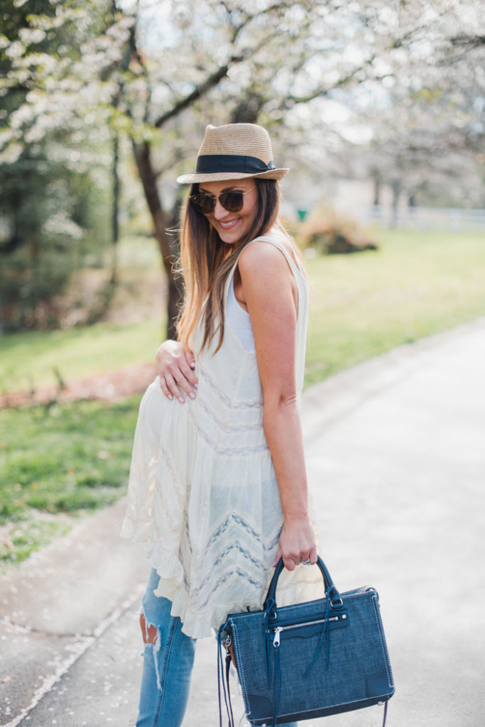 How to wear a lace tunic with boyfriend jeans for a cute Spring transition outfit 