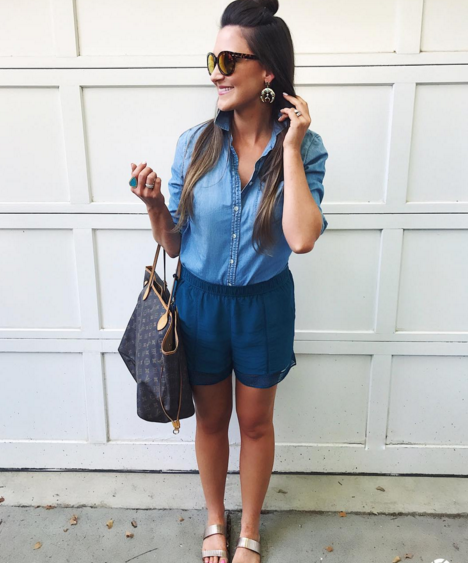 cute lace trimmed shorts and a chambray shirt are an easy summer combo