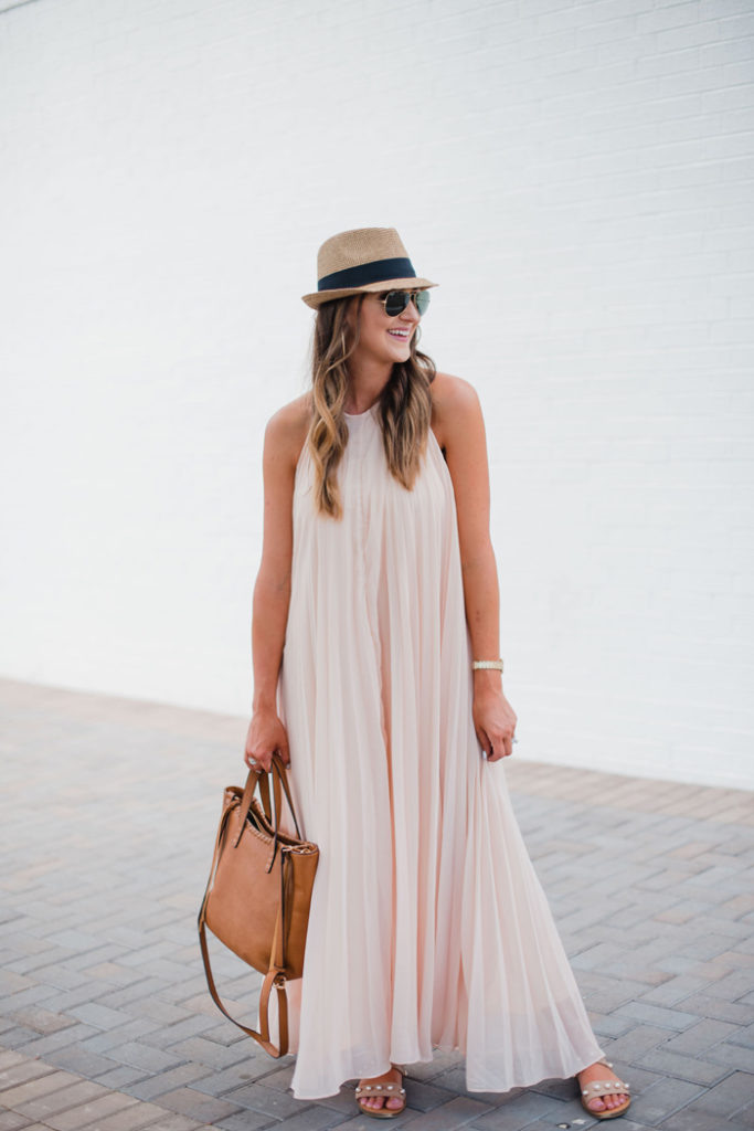 Beautiful pleated maxi dress styled 3 ways by blogger Mallory Fitzsimmons of Style Your Senses