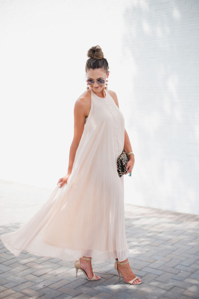 Beautiful pleated maxi dress styled 3 ways by blogger Mallory Fitzsimmons of Style Your Senses