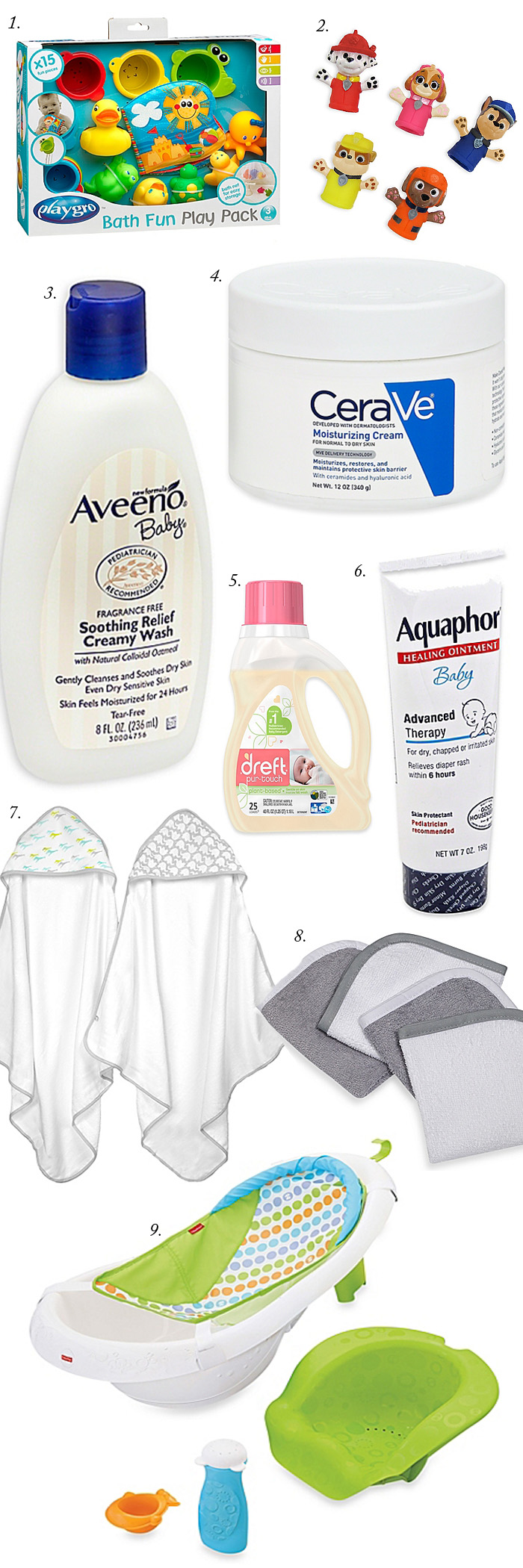 Bath time essentials for babies with sensitive skin.