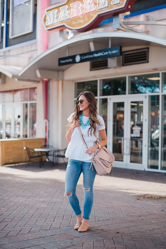 This white peplum top is perfect for Spring Transition